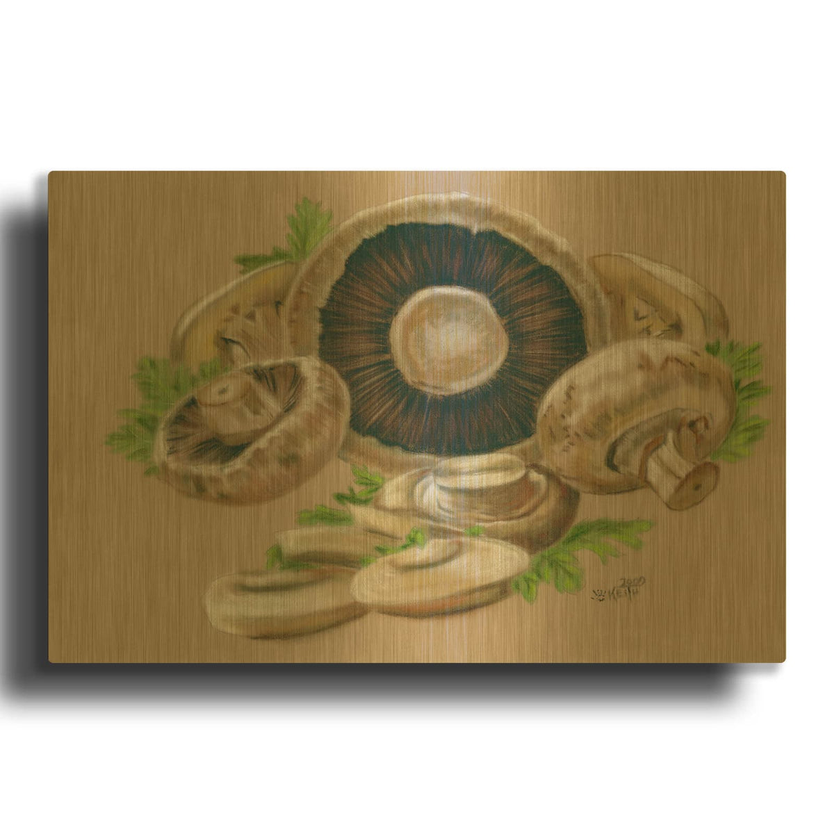 'Mushrooms' By Barbara Keith Gold Metal Wall Art