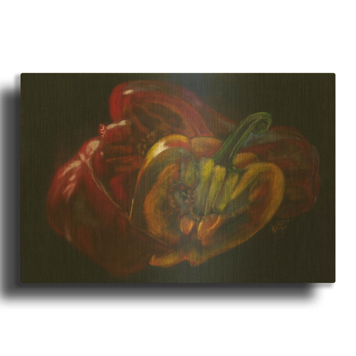 'Savory Peppers' By Barbara Keith Gold Metal Wall Art