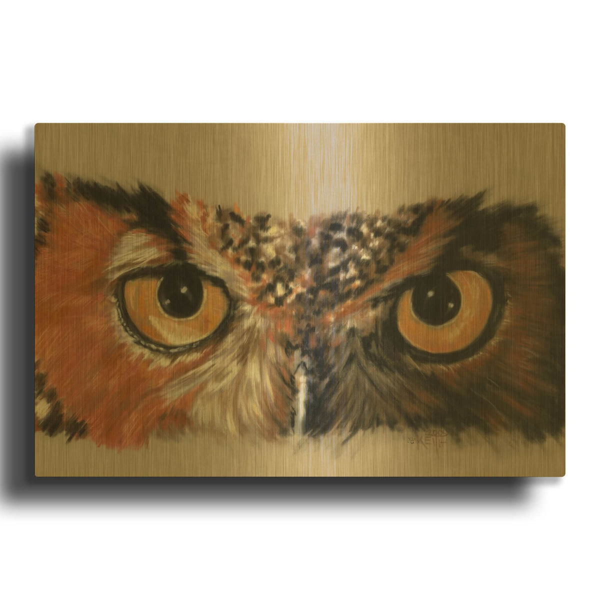 'Great Horned Owl' By Barbara Keith Gold Metal Wall Art
