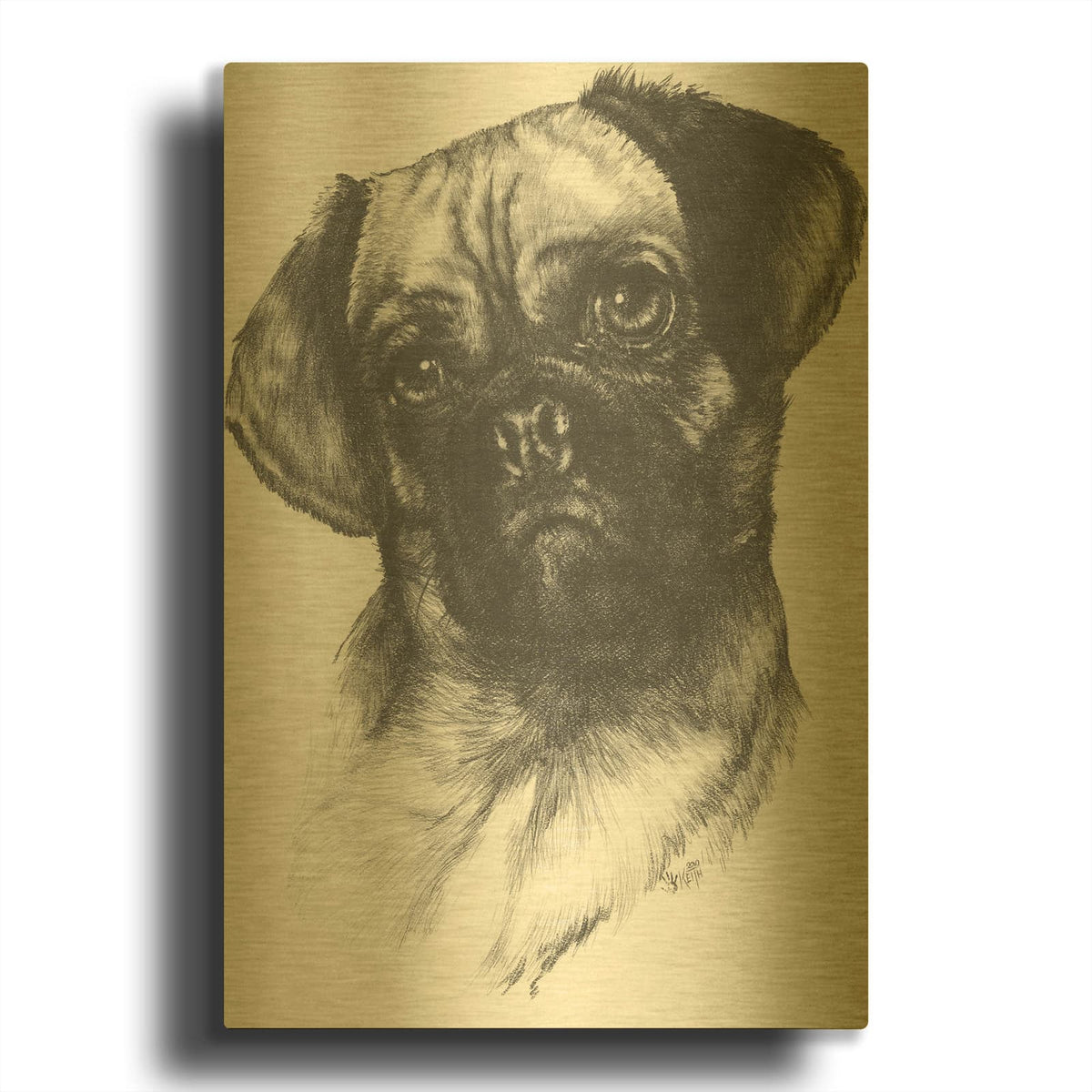 'Puggle' By Barbara Keith Gold Metal Wall Art