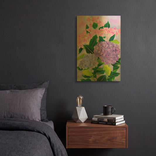 'Hydrangea Wonder' By Carissa Luminess Gold Metal Wall Art