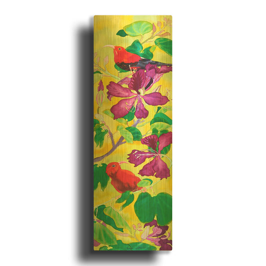'Iiwis in Orchid Tree' By Carissa Luminess Gold Metal Wall Art