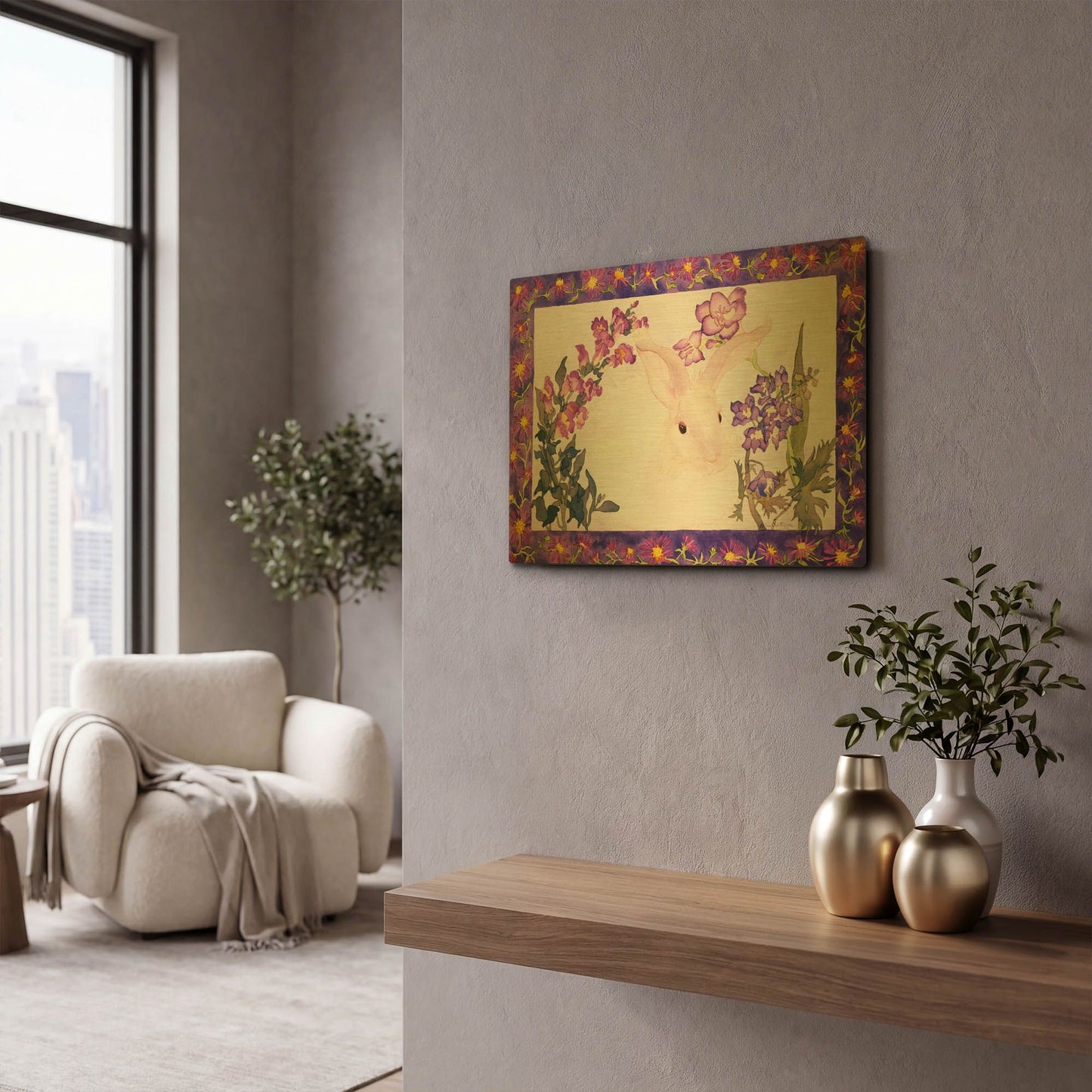 'Aster Bunny' By Carissa Luminess Gold Metal Wall Art