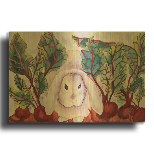 'Bunny with Beets' By Carissa Luminess Gold Metal Wall Art