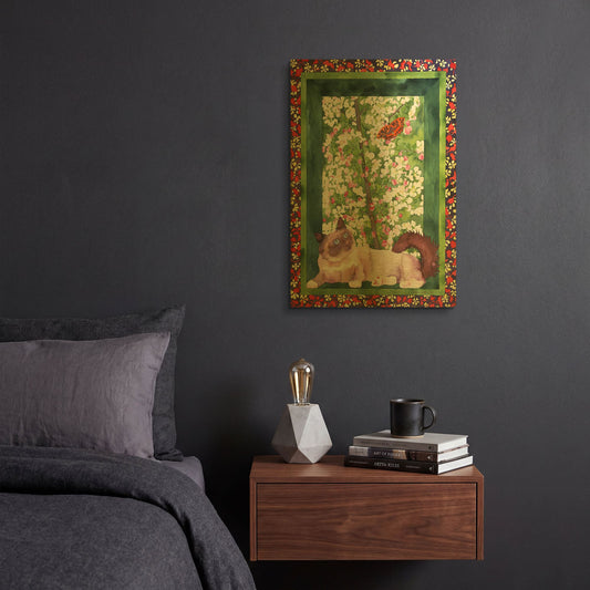 'Chat and Papillon' By Carissa Luminess Gold Metal Wall Art