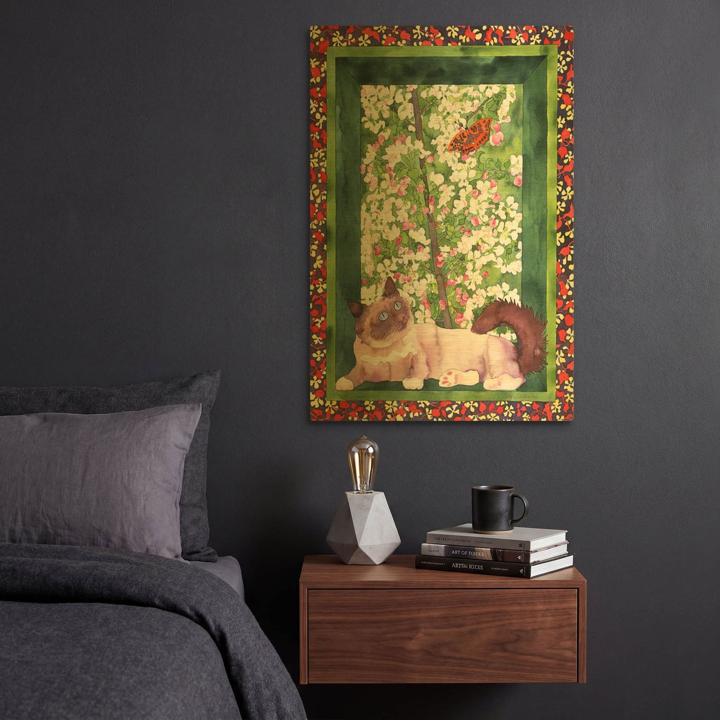 'Chat and Papillon' By Carissa Luminess Gold Metal Wall Art