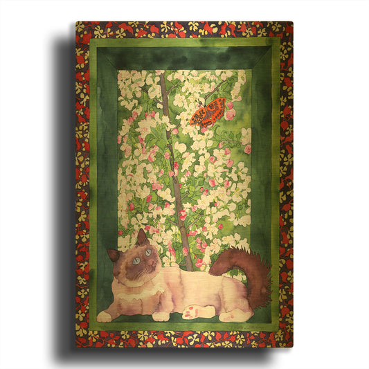 'Chat and Papillon' By Carissa Luminess Gold Metal Wall Art
