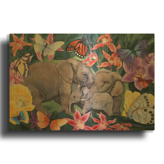 'Elephants and Butterflies' By Carissa Luminess Gold Metal Wall Art