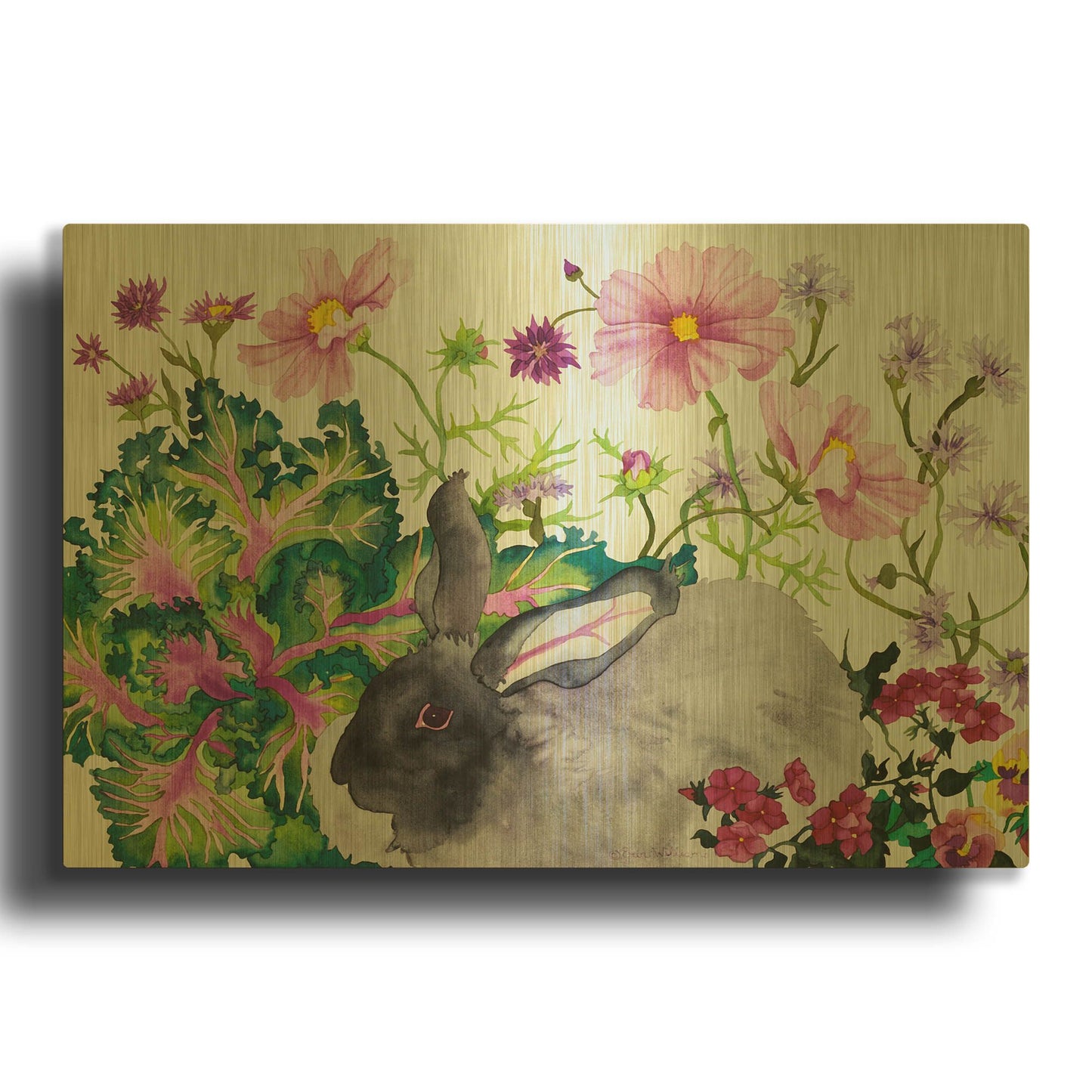 'Hubert with Kale' By Carissa Luminess Gold Metal Wall Art