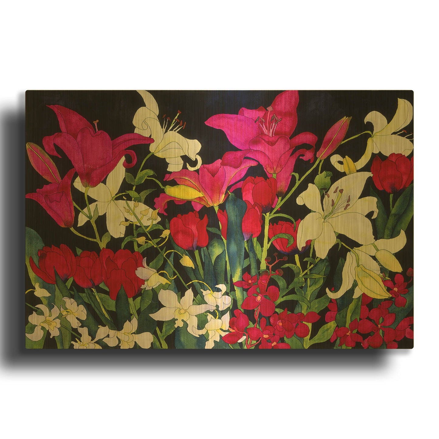 'Luscious Lilies' By Carissa Luminess Gold Metal Wall Art