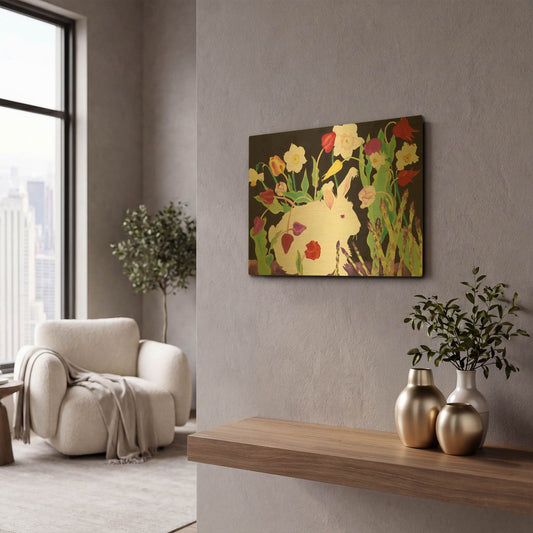 'Phoebe with Asparagus' By Carissa Luminess Gold Metal Wall Art