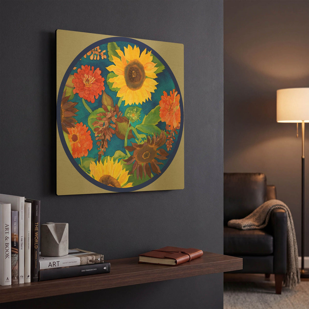 'Fall Change-Circle' By Carissa Luminess Gold Metal Wall Art