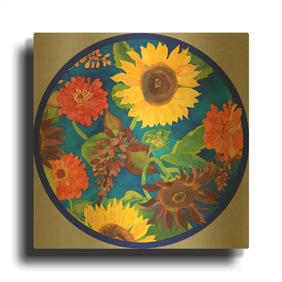 'Fall Change-Circle' By Carissa Luminess Gold Metal Wall Art