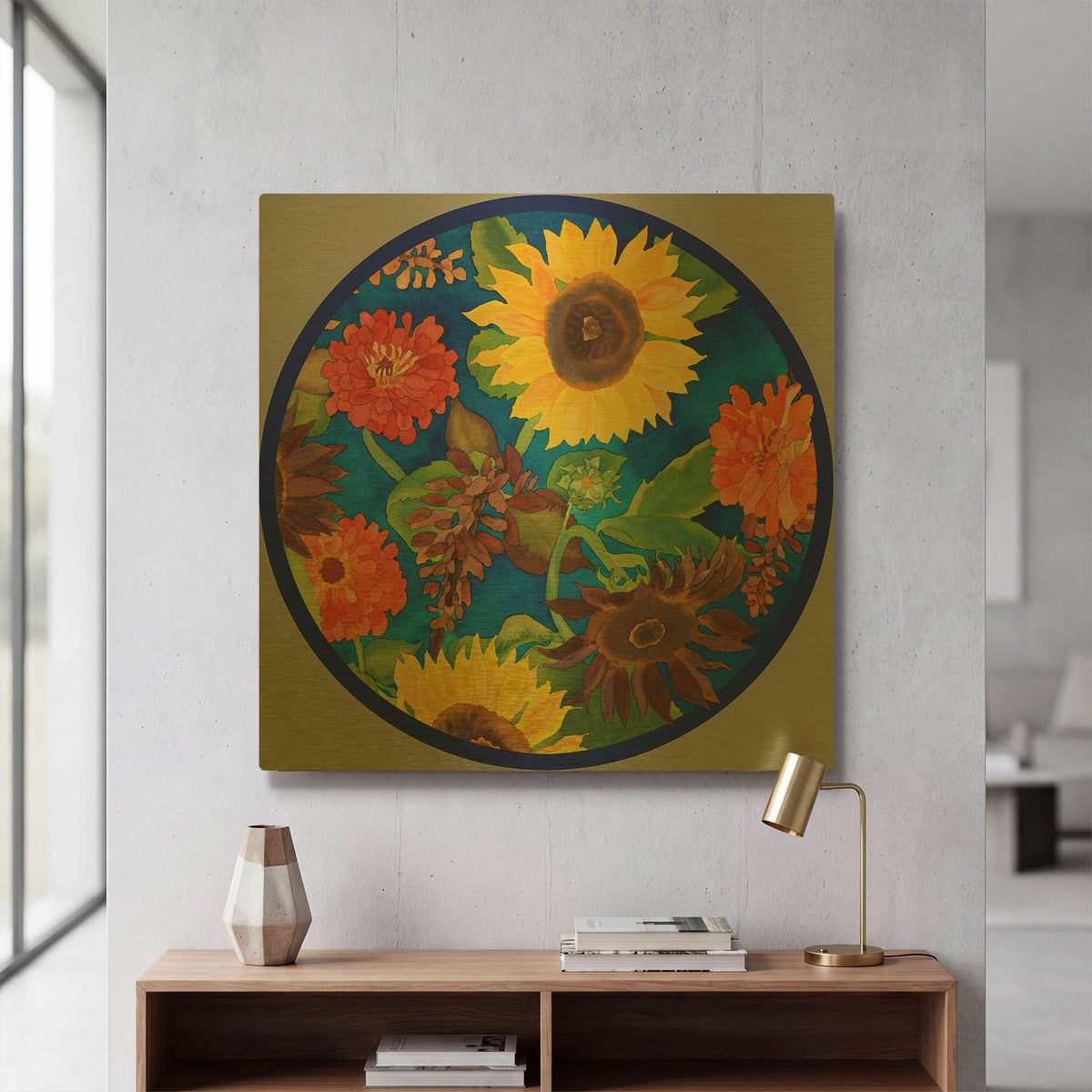 'Fall Change-Circle' By Carissa Luminess Gold Metal Wall Art
