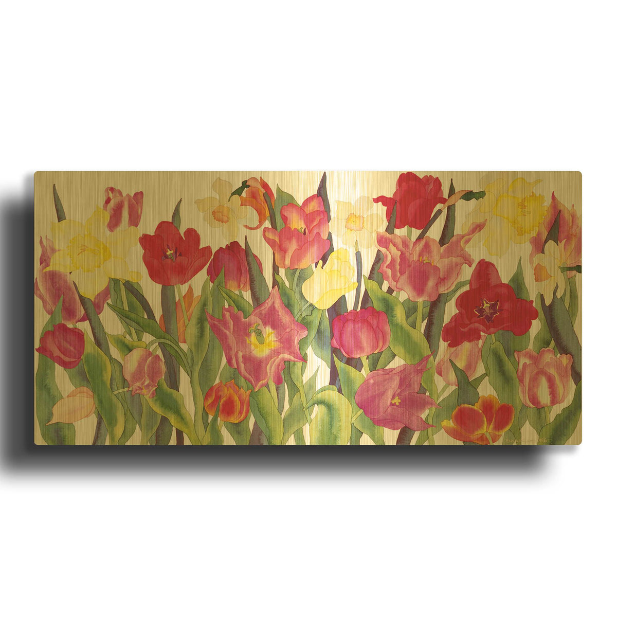 'Tulips And Daffodils' By Carissa Luminess Gold Metal Wall Art