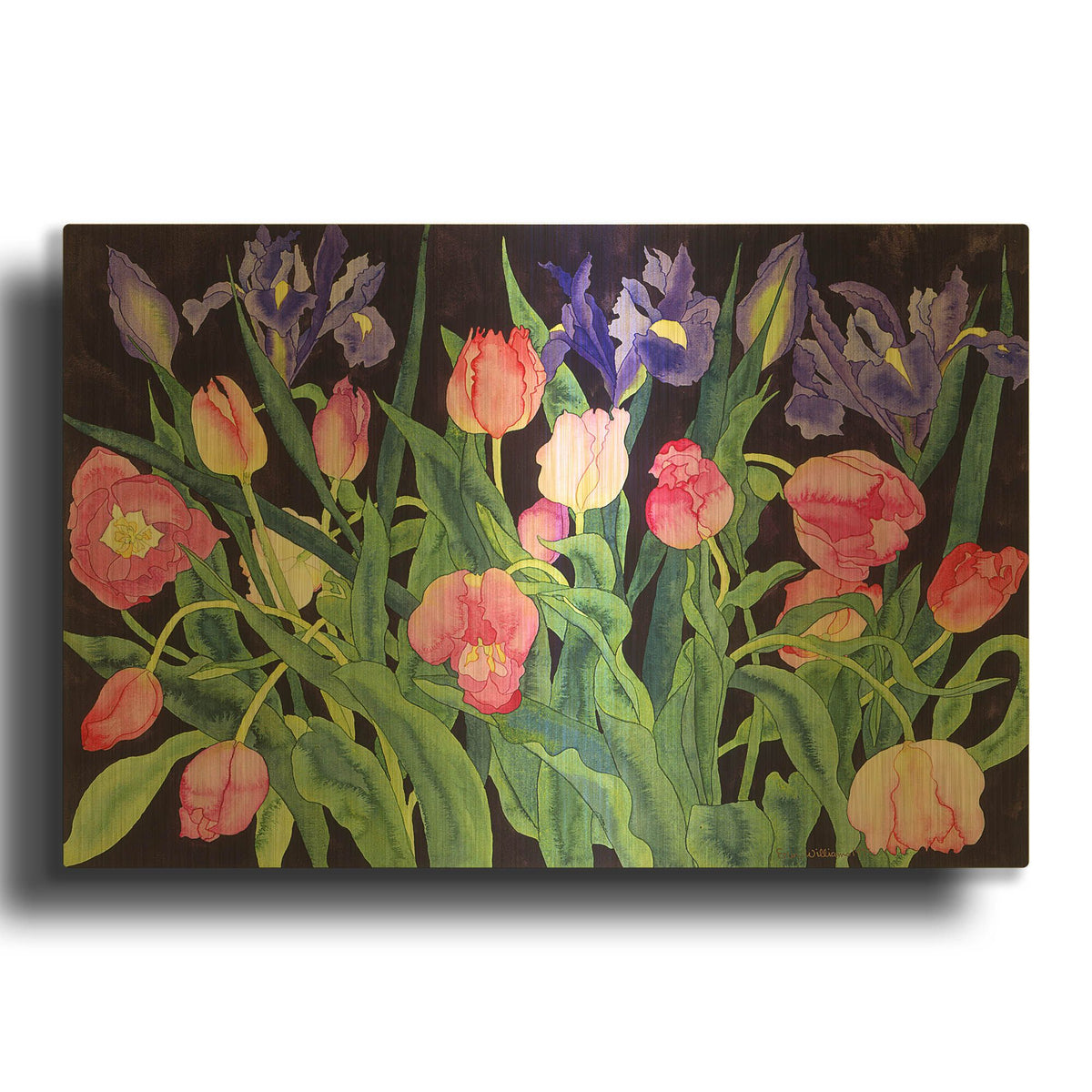 'Tulips And Irises' By Carissa Luminess Gold Metal Wall Art