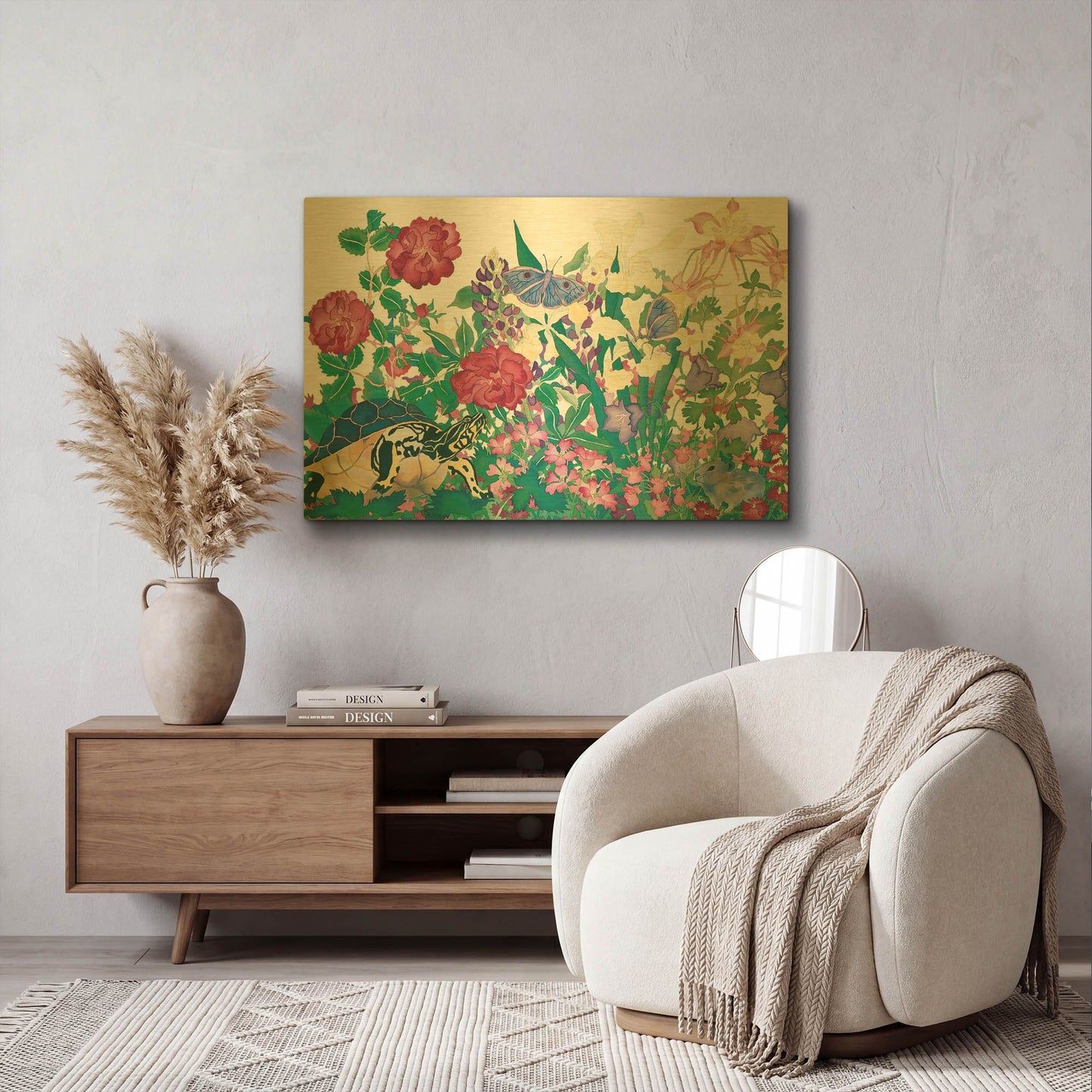 'Turtle With Butterfly' By Carissa Luminess Gold Metal Wall Art
