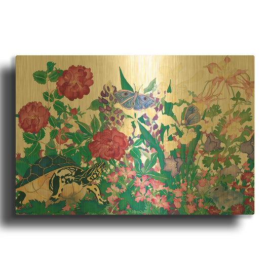 'Turtle With Butterfly' By Carissa Luminess Gold Metal Wall Art