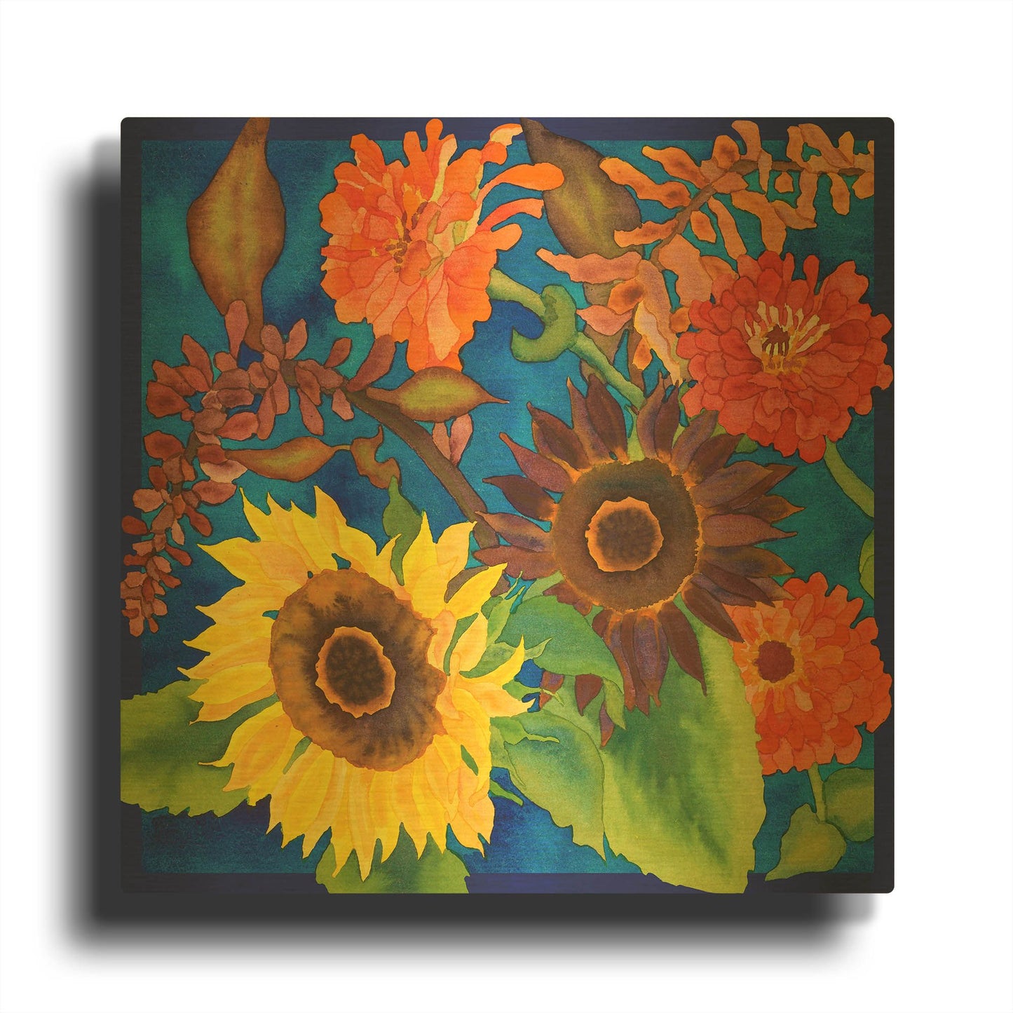 'Fall Change - Square' By Carissa Luminess Gold Metal Wall Art