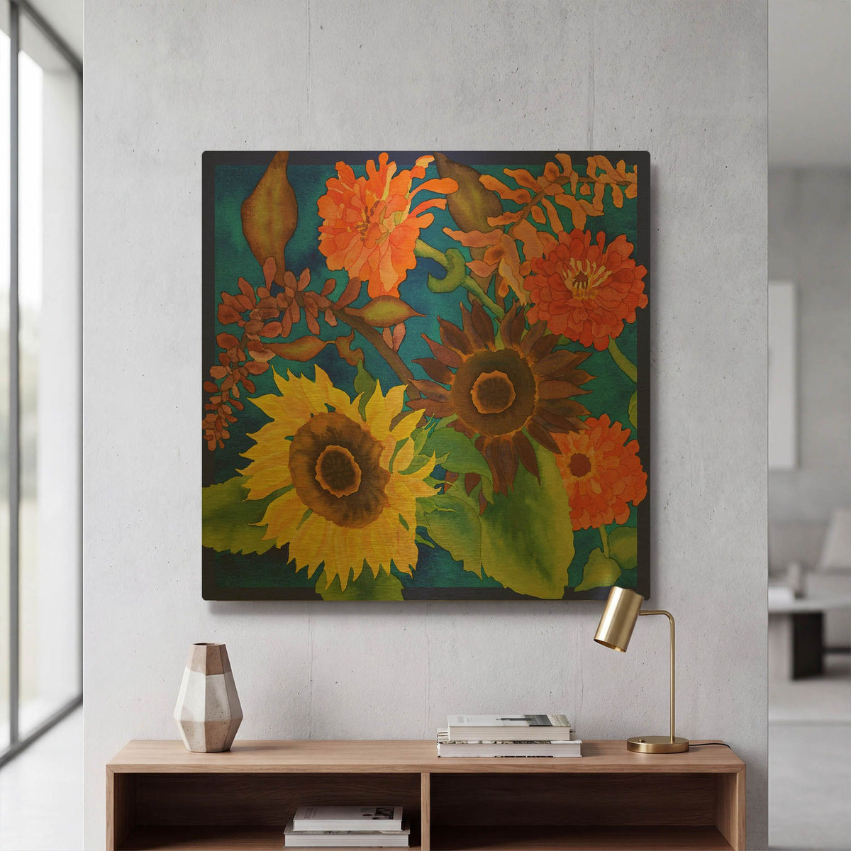 'Fall Change - Square' By Carissa Luminess Gold Metal Wall Art