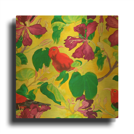 'Liwis in Orchid Tree - Repeat Pattern' By Carissa Luminess Gold Metal Wall Art