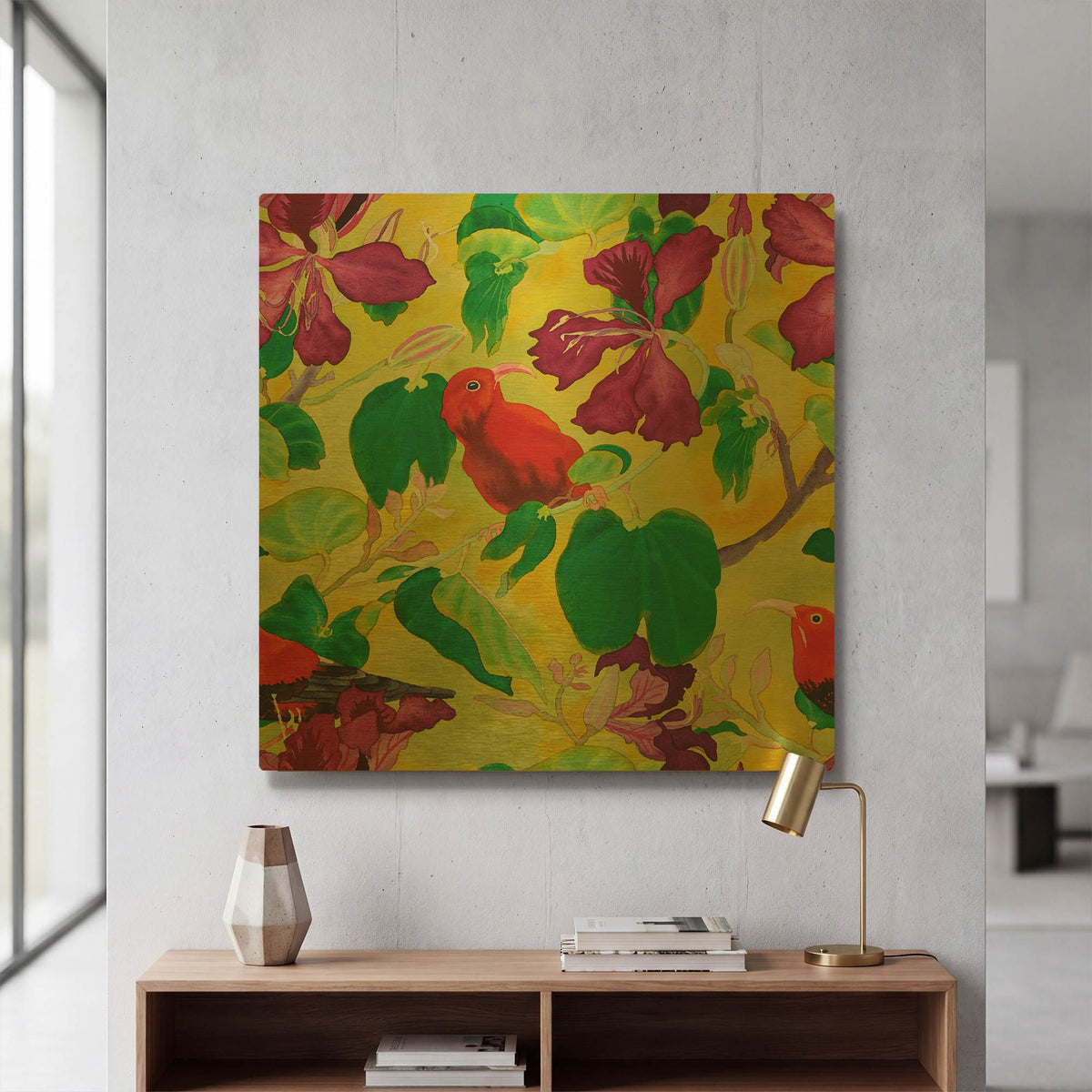 'Liwis in Orchid Tree - Repeat Pattern' By Carissa Luminess Gold Metal Wall Art