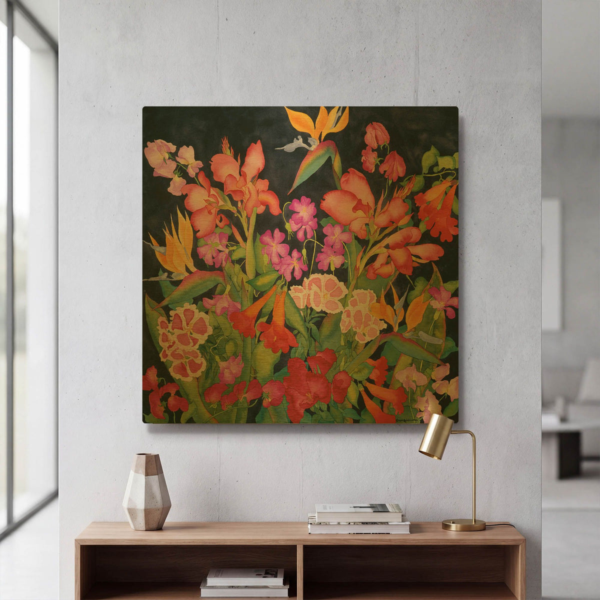 'Secret Garden - Square' By Carissa Luminess Gold Metal Wall Art