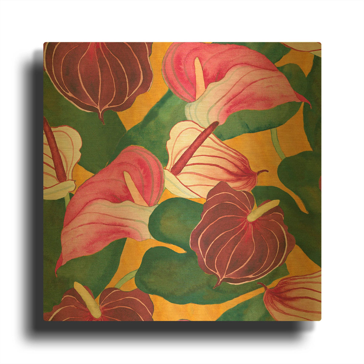 'Heavenly Divine- Anthuriums' By Carissa Luminess Gold Metal Wall Art