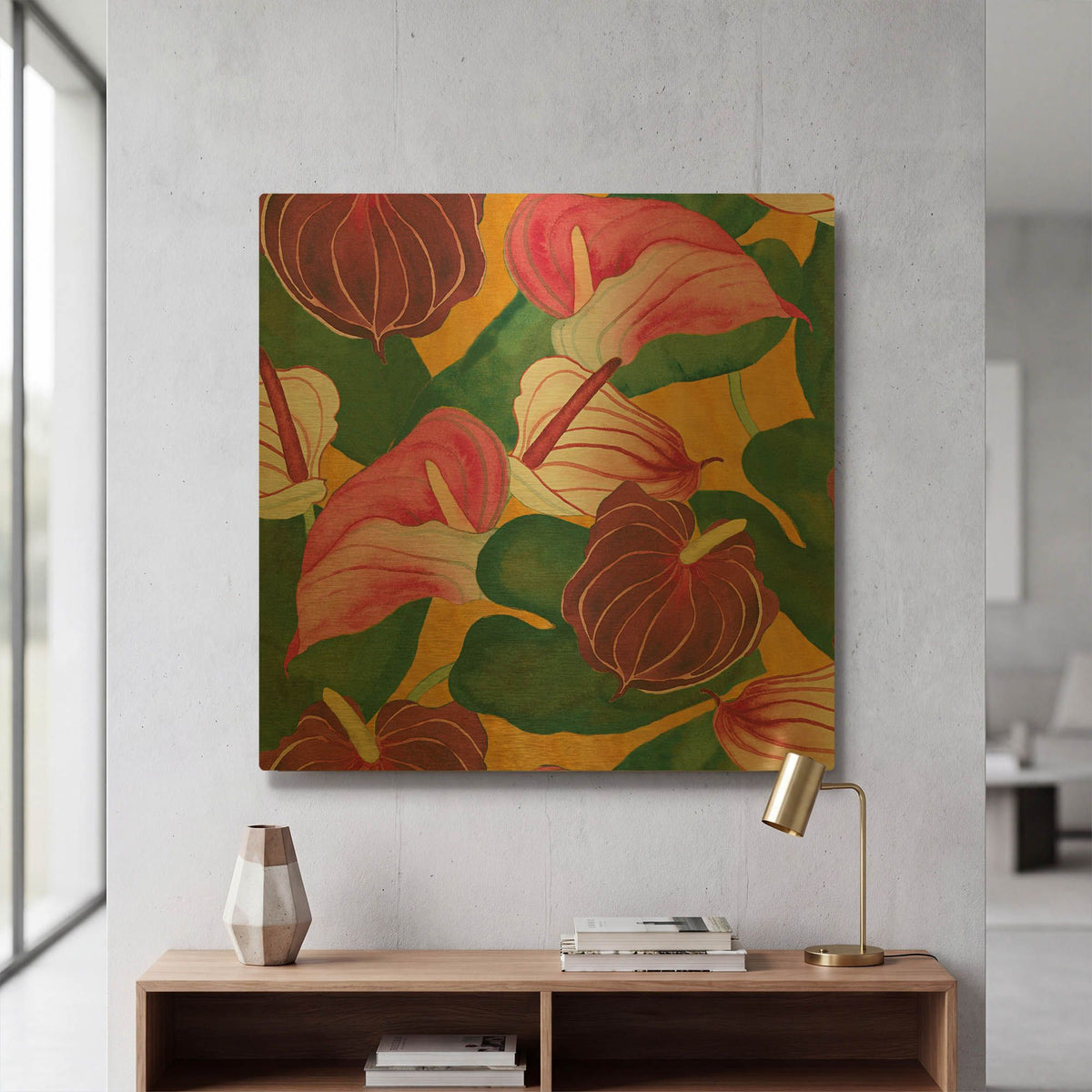 'Heavenly Divine- Anthuriums' By Carissa Luminess Gold Metal Wall Art