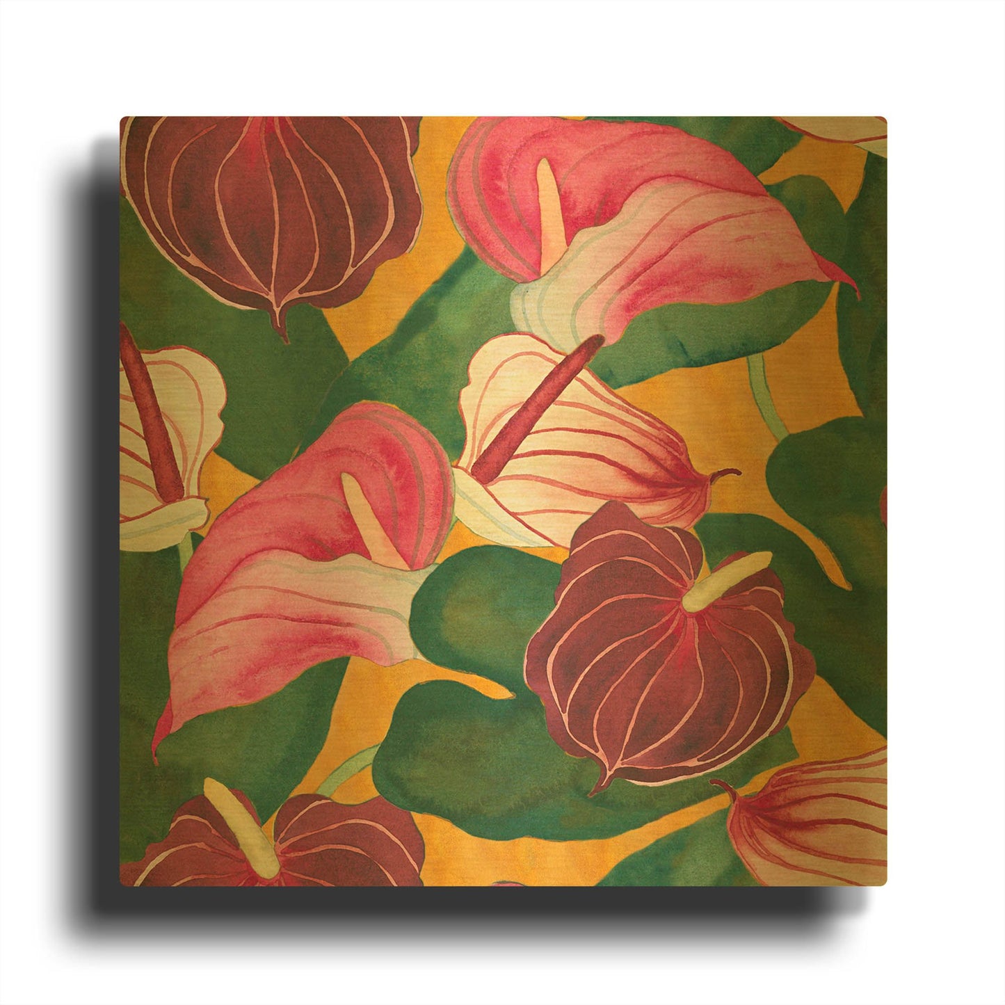 'Heavenly Divine- Anthuriums' By Carissa Luminess Gold Metal Wall Art