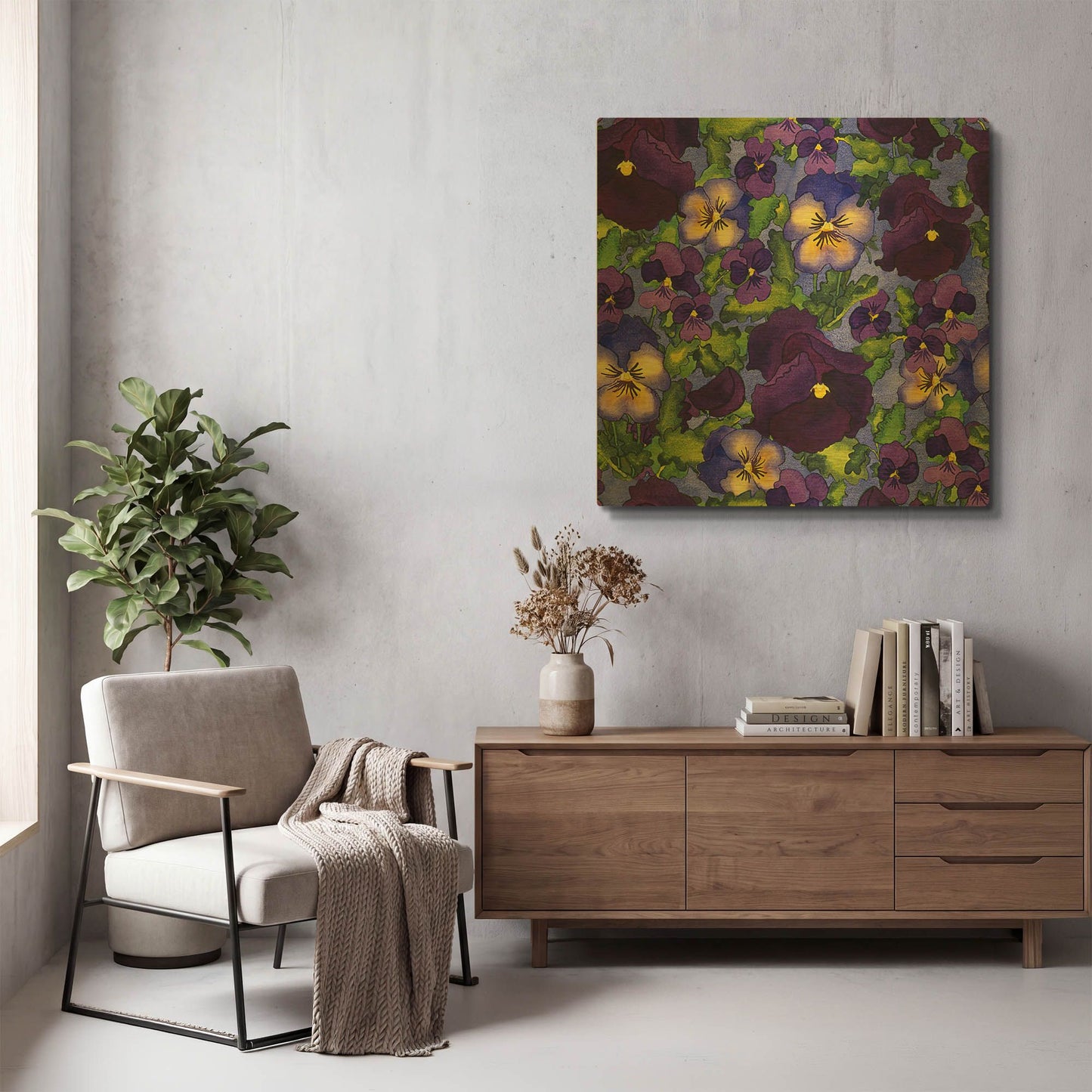 'Fertile Rising Pattern - Pansies' By Carissa Luminess Gold Metal Wall Art