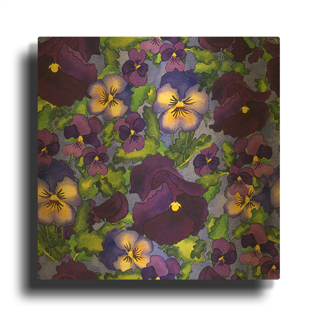 'Fertile Rising Pattern - Pansies' By Carissa Luminess Gold Metal Wall Art