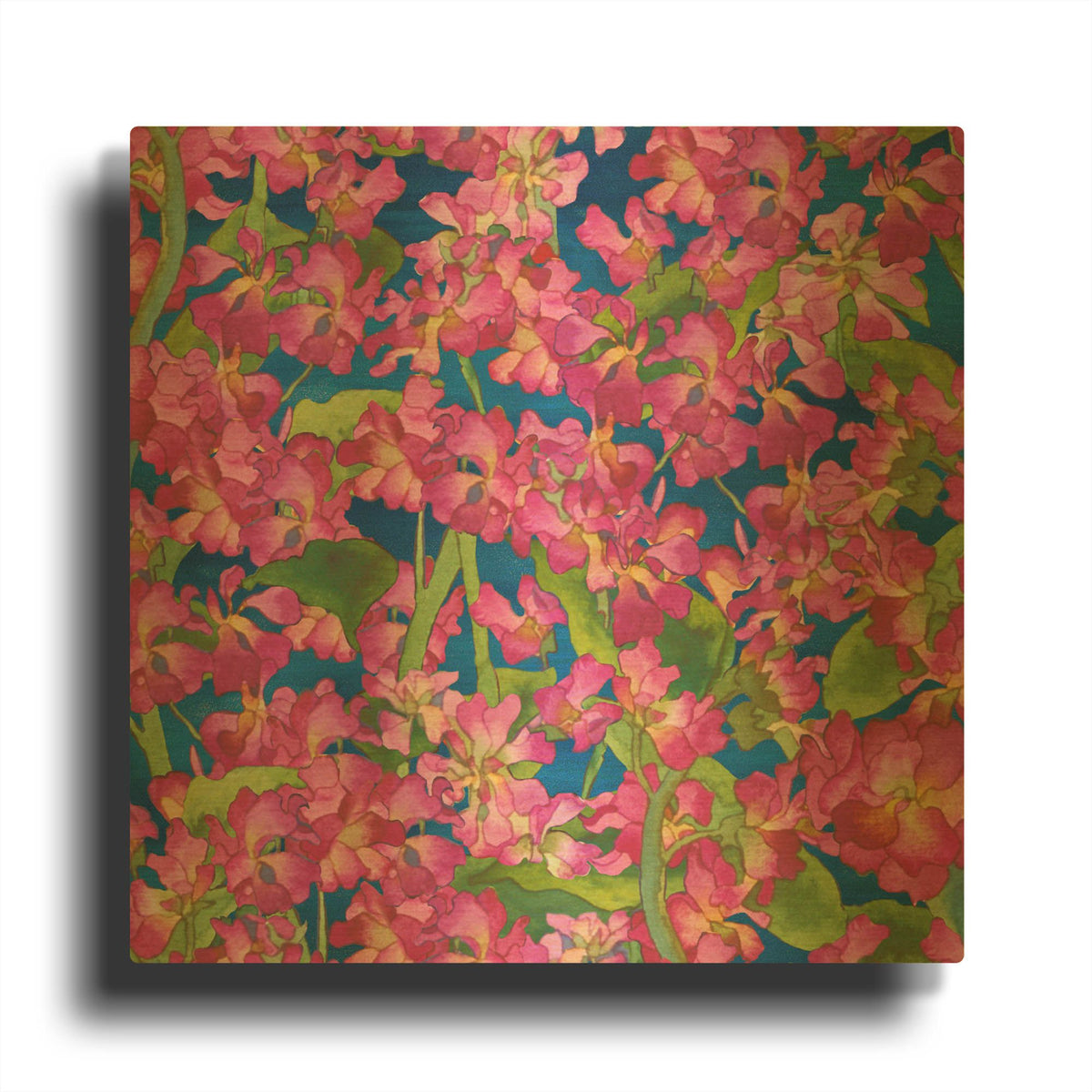 'Dance Of Love- Pink Flowers Repeat' By Carissa Luminess Gold Metal Wall Art