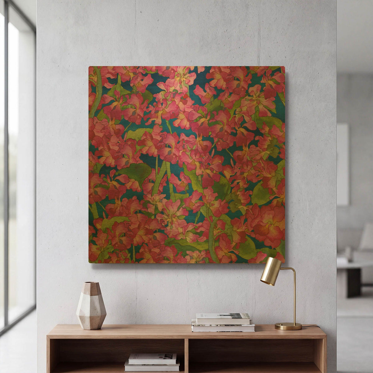 'Dance Of Love- Pink Flowers Repeat' By Carissa Luminess Gold Metal Wall Art