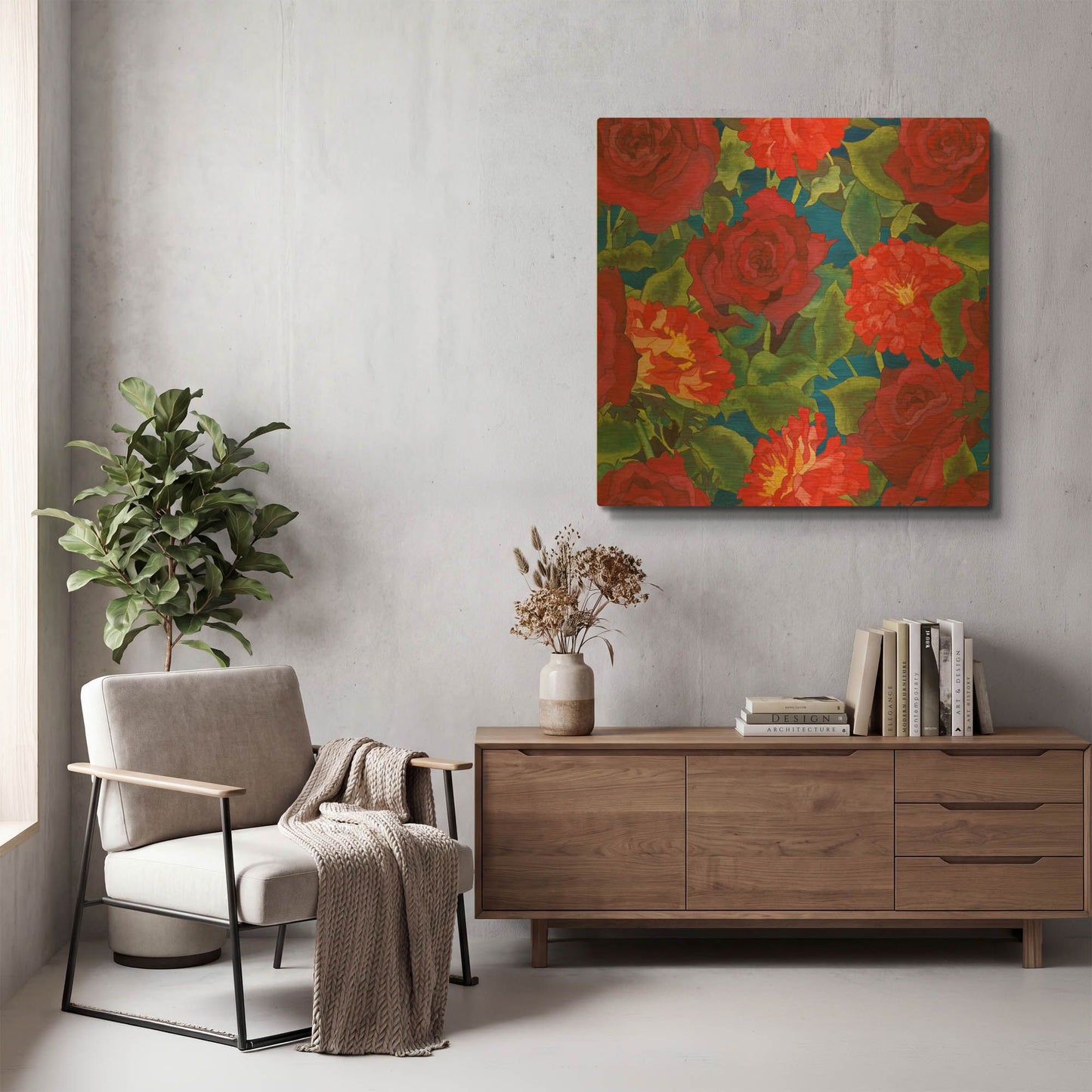 'Dance Of Love- Roses & Zinnias' By Carissa Luminess Gold Metal Wall Art