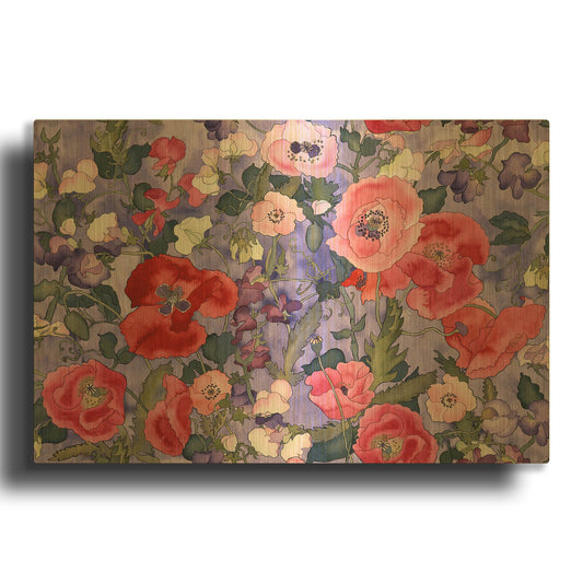 'Poppies & Sweet Peas Pattern-Light' By Carissa Luminess Gold Metal Wall Art