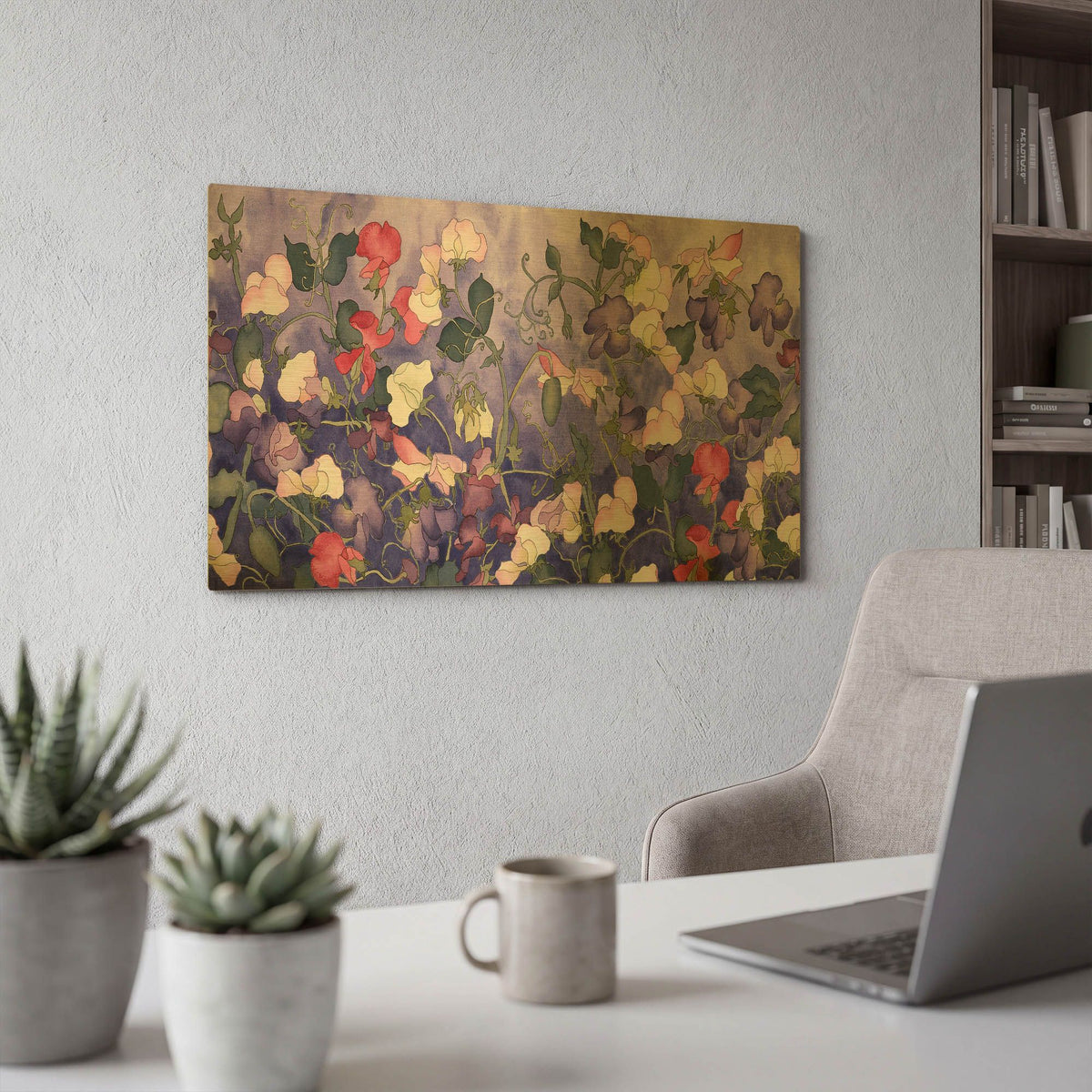 'Poppies & Sweet Peas- Run On Pattern' By Carissa Luminess Gold Metal Wall Art