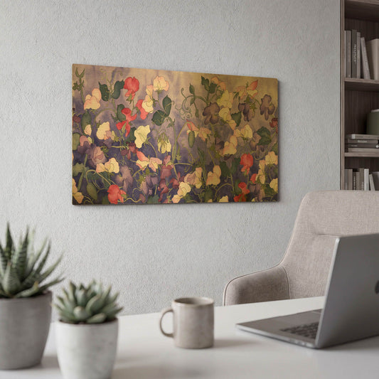 'Poppies & Sweet Peas- Run On Pattern' By Carissa Luminess Gold Metal Wall Art