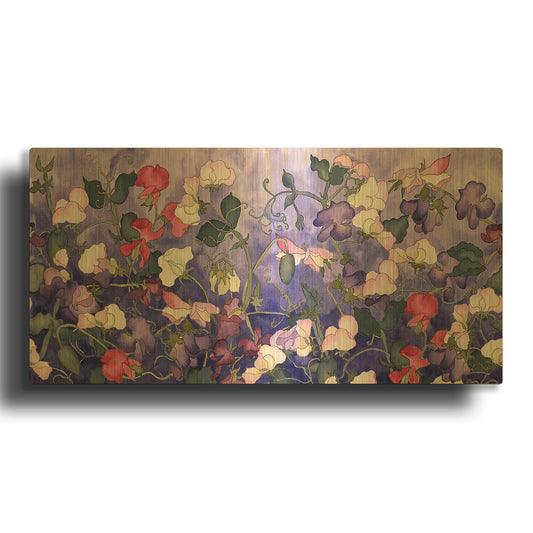 'Poppies & Sweet Peas- Run On Pattern' By Carissa Luminess Gold Metal Wall Art