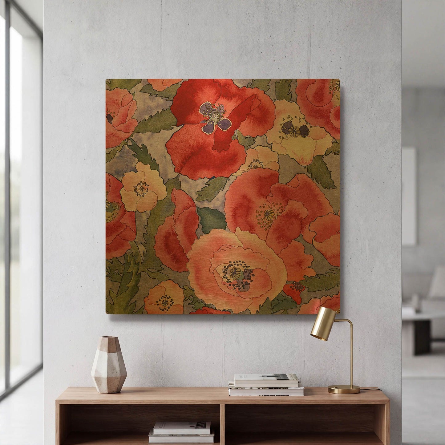 'Poppies pattern- light' By Carissa Luminess Gold Metal Wall Art