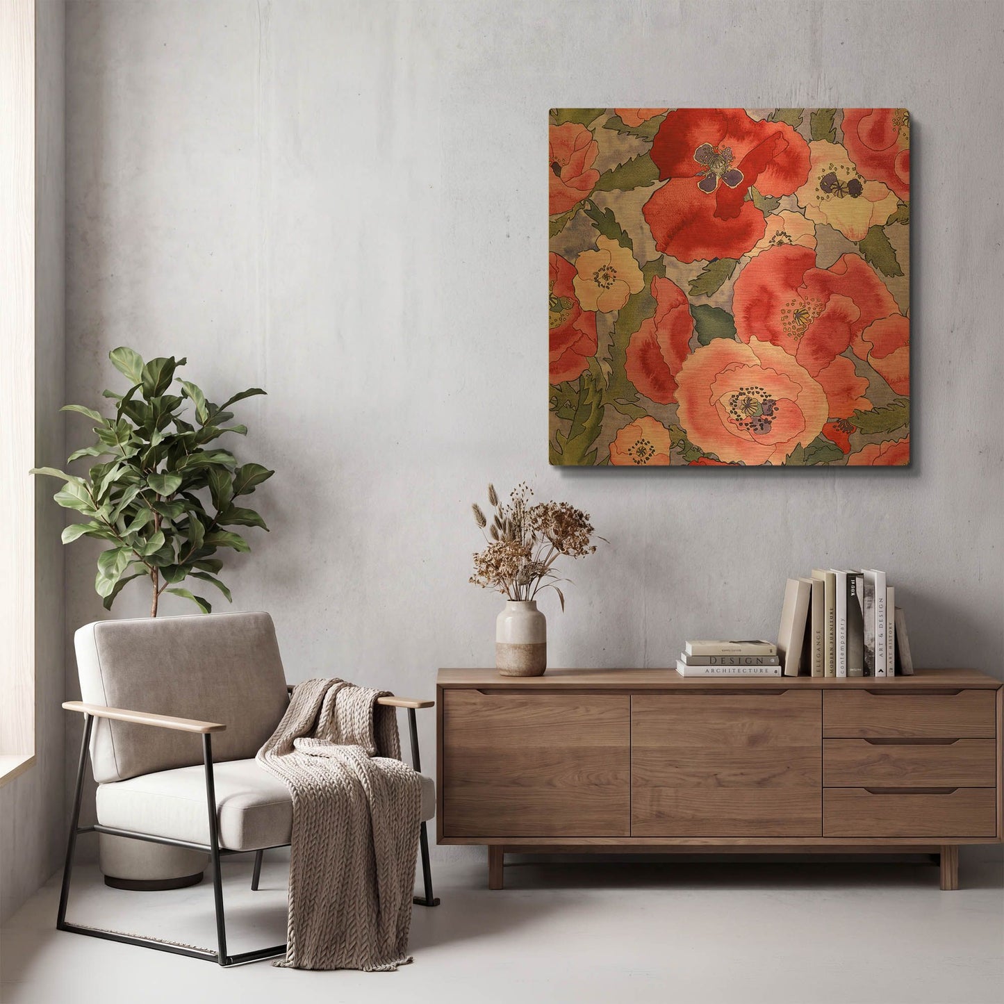 'Poppies pattern- light' By Carissa Luminess Gold Metal Wall Art