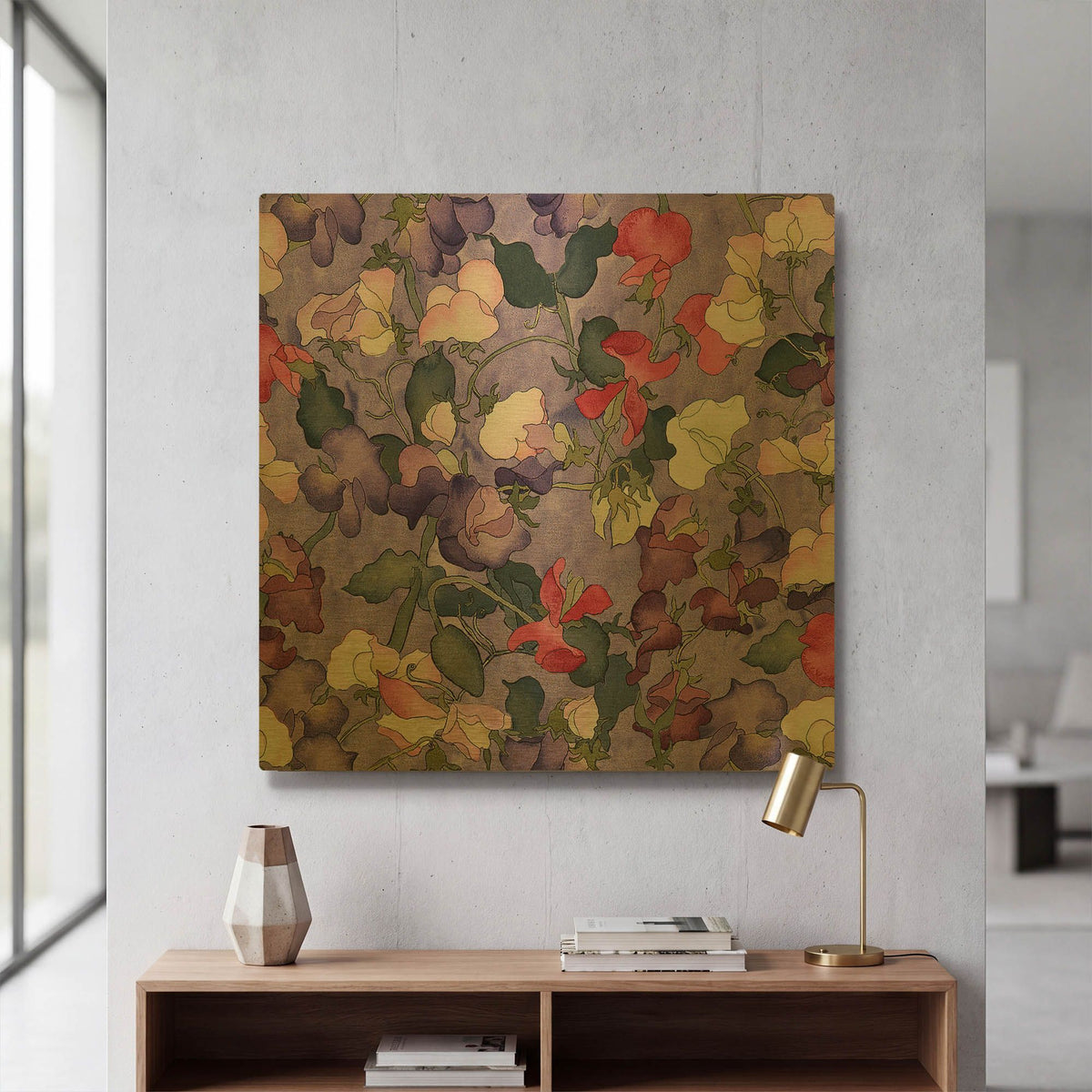 'Sweet peas pattern-light' By Carissa Luminess Gold Metal Wall Art