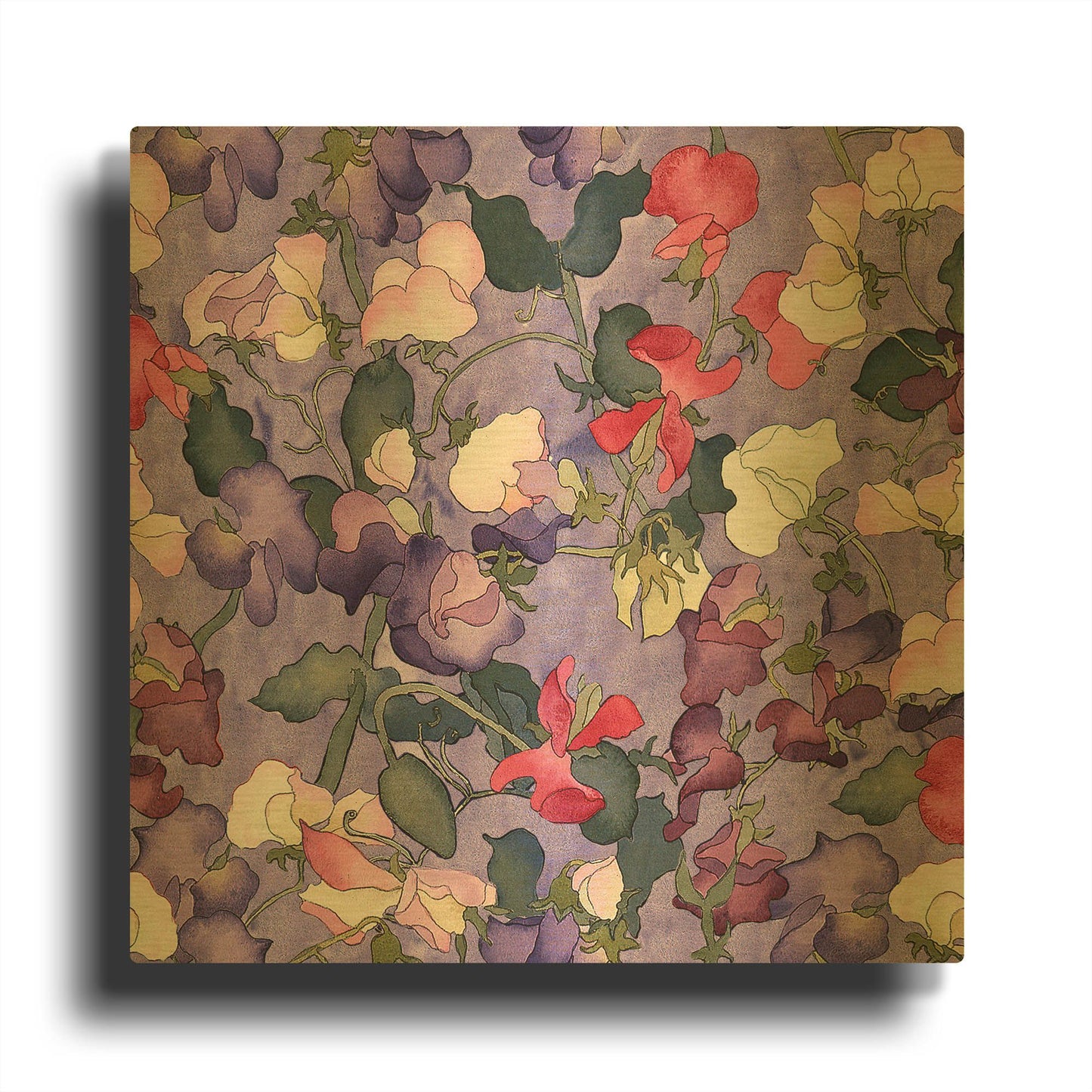 'Sweet peas pattern-light' By Carissa Luminess Gold Metal Wall Art