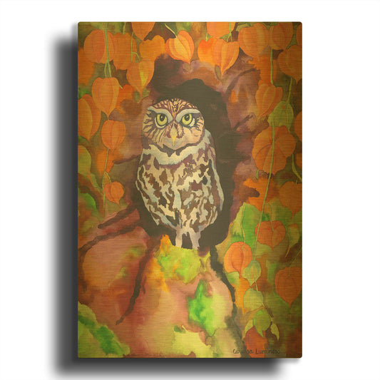 'Owl with Asian Lanterns' By Carissa Luminess Gold Metal Wall Art