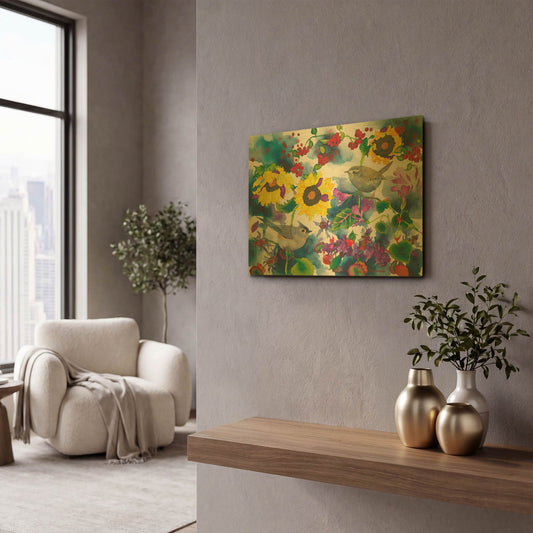 'Titmouse & Wren' By Carissa Luminess Gold Metal Wall Art