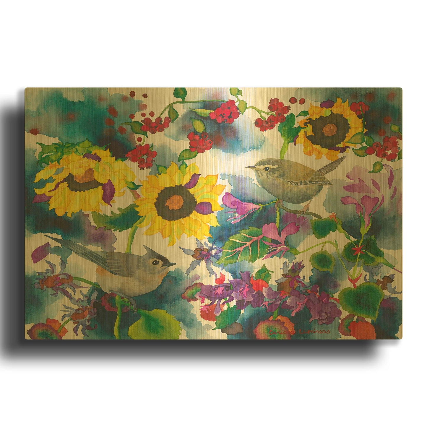 'Titmouse & Wren' By Carissa Luminess Gold Metal Wall Art
