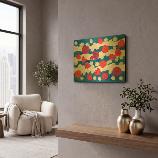 'Patriotic Floral' By Carissa Luminess Gold Metal Wall Art