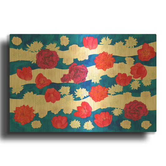 'Patriotic Floral' By Carissa Luminess Gold Metal Wall Art