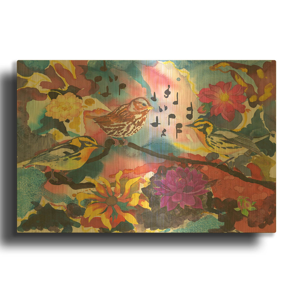 'Three Little Birds' By Carissa Luminess Gold Metal Wall Art