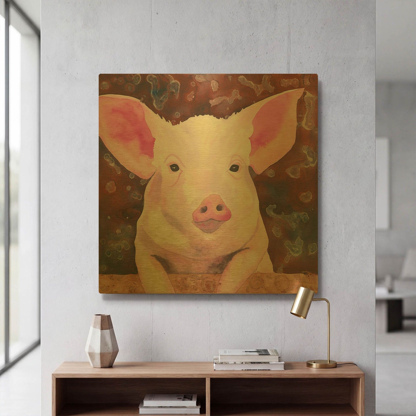 'Pig' By Carissa Luminess Gold Metal Wall Art